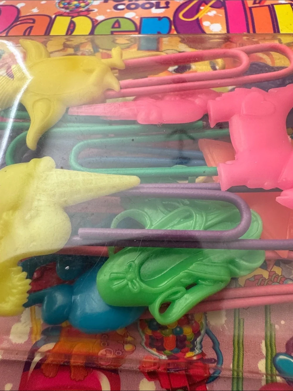 New old Stock Vintage Lisa Frank Rainbow Paper Clips - Bright Multicolor Shapes